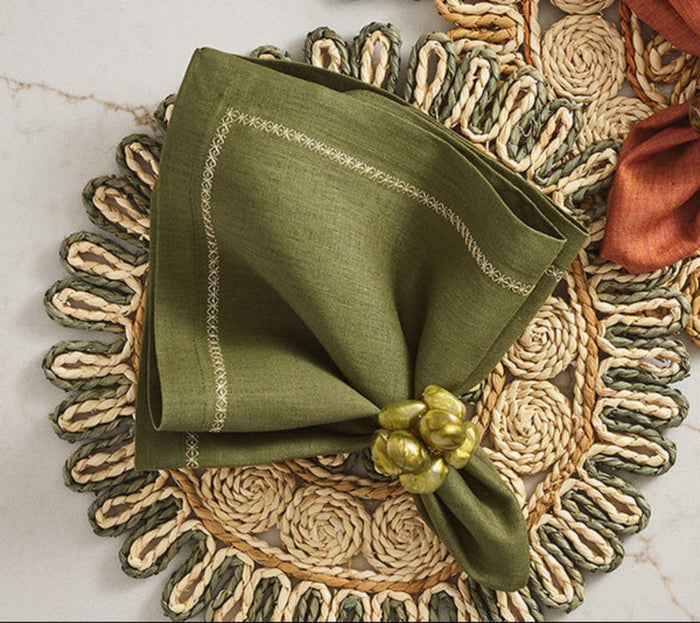 Napkin Rings - Kim Seybert Bonton Green and Gold Napkin Ring at Fig Linens and Home