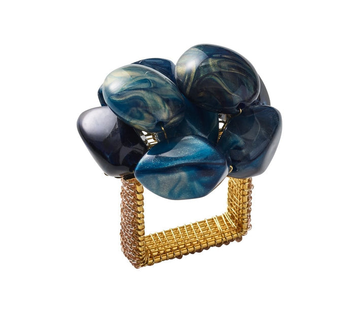 Bonton Napkin Ring in Navy & Gold, Set of 4 Kim Seybert at Fig Linens and Home - View 1