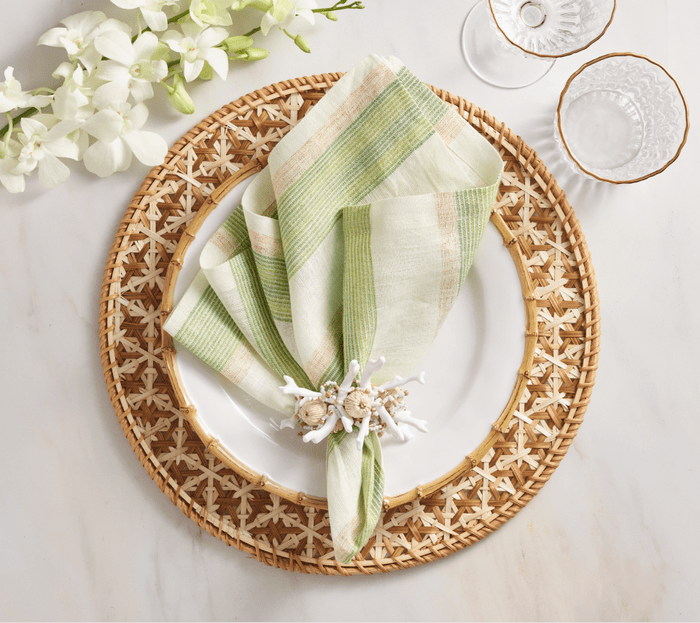 Broad Stripe Napkins in Green & White by Kim Seybert at Fig Linens and Home - View 3