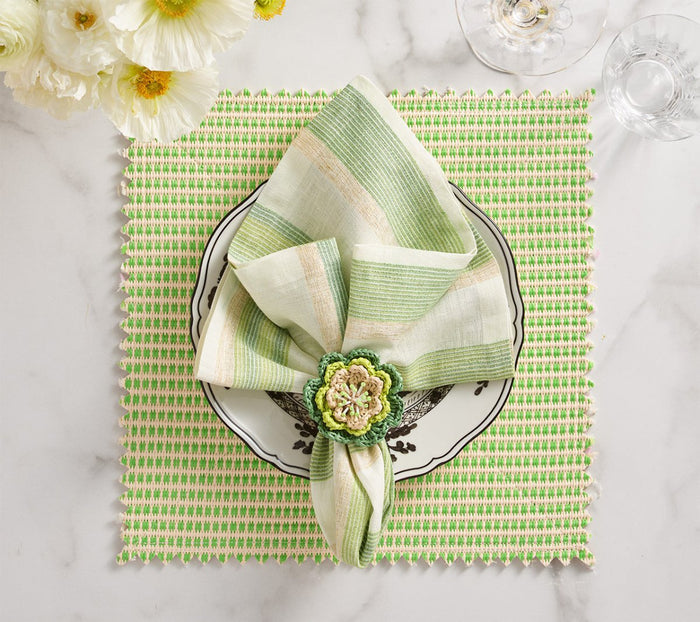 Broad Stripe Napkins in Green & White by Kim Seybert at Fig Linens and Home - View 4