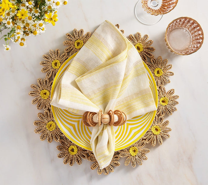 Broad Stripe Napkins in Yellow & White by Kim Seybert at Fig Linens and Home - View 2