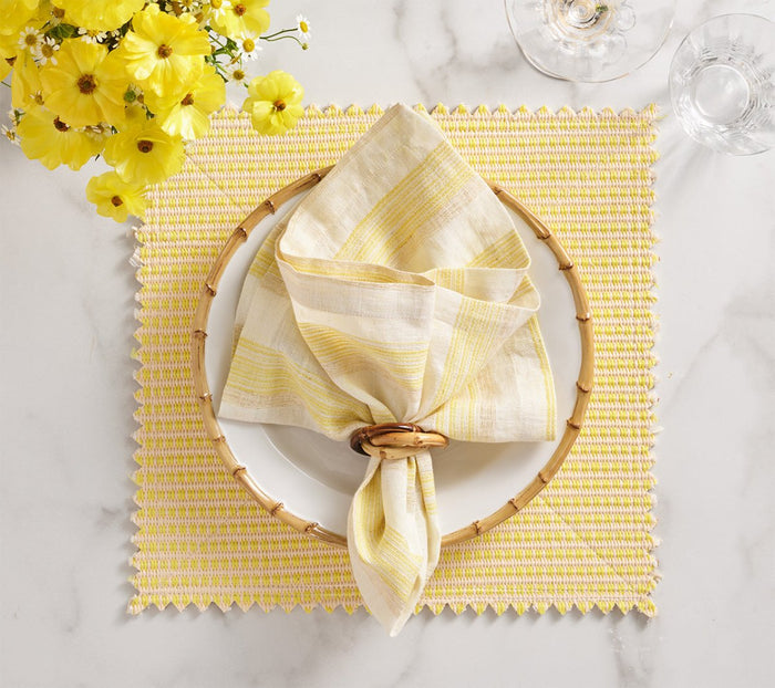 Broad Stripe Napkins in Yellow & White by Kim Seybert at Fig Linens and Home - View 3