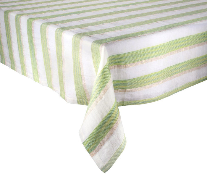 Broad Stripe Tablecloth in Green & White by Kim Seybert at Fig Linens and Home 1