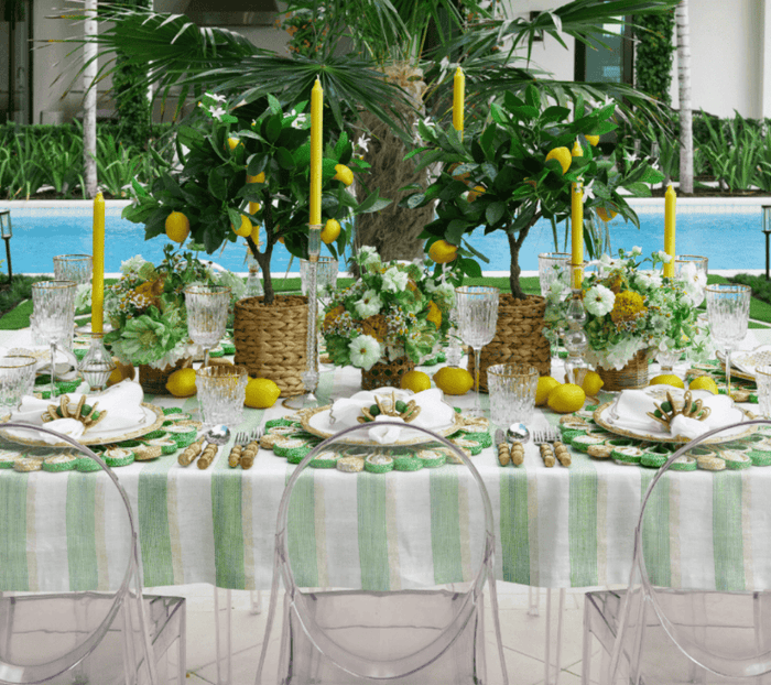 Broad Stripe Tablecloth in Green & White by Kim Seybert at Fig Linens and Home 3