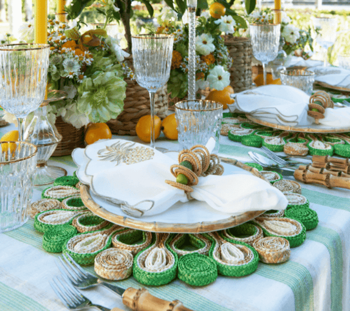 Broad Stripe Tablecloth in Green & White by Kim Seybert at Fig Linens and Home 4