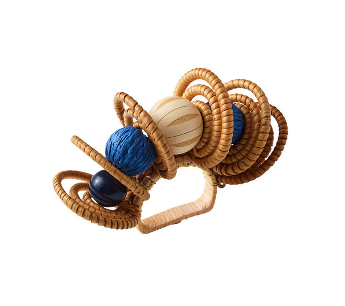 Calypso Napkin Ring in Natural & Blue Set of 4 by Kim Seybert at Fig Linens and Home 1