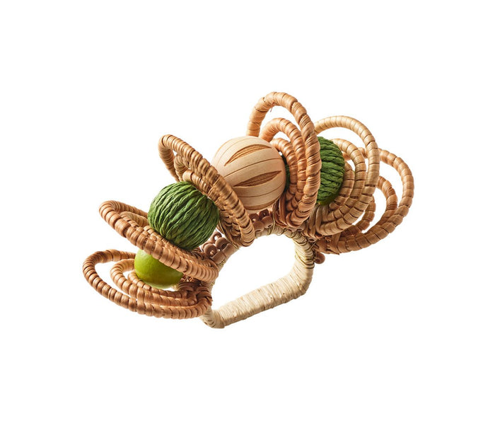 Calypso Napkin Ring in Natural & Green Set of 4 by Kim Seybert at Fig Linens and Home 1