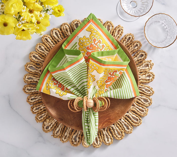 Calypso Napkin Ring in Natural & Green Set of 4 by Kim Seybert at Fig Linens and Home - Lifestyle 1
