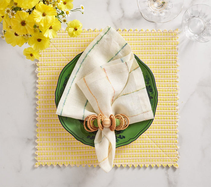 Calypso Napkin Ring in Natural & Green Set of 4 by Kim Seybert at Fig Linens and Home - Lifestyle 3
