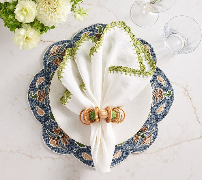 Calypso Napkin Ring in Natural & Green Set of 4 by Kim Seybert at Fig Linens and Home - Lifestyle 4