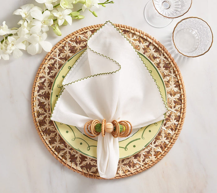 Calypso Napkin Ring in Natural & Green Set of 4 by Kim Seybert at Fig Linens and Home - Lifestyle 5