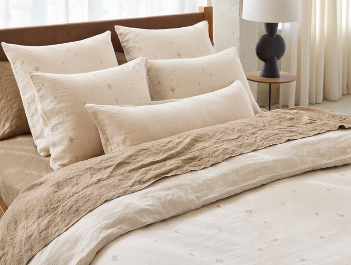 Coyuchi Cambria Embroidered Organic Linen Natural Chambray Bedding at Fig Linens and Home 1