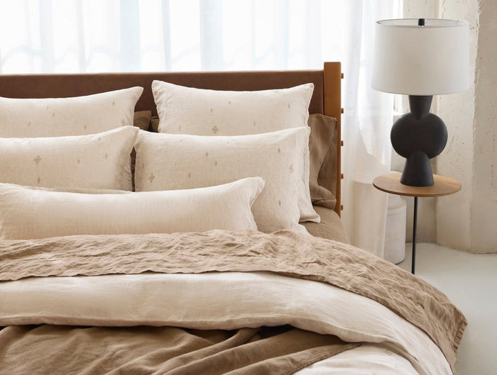 Coyuchi Cambria Embroidered Organic Linen Natural Chambray Bedding at Fig Linens and Home 3