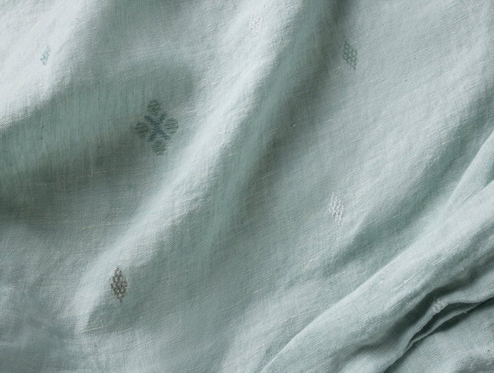 Coyuchi Cambria Embroidered Organic Linen Pacific Blue Chambray Bedding at Fig Linens and Home - 3