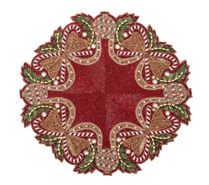 Candy Cane Bow Red/Green/Gold Placemat | Kim Seybert at Fig Linens and Home