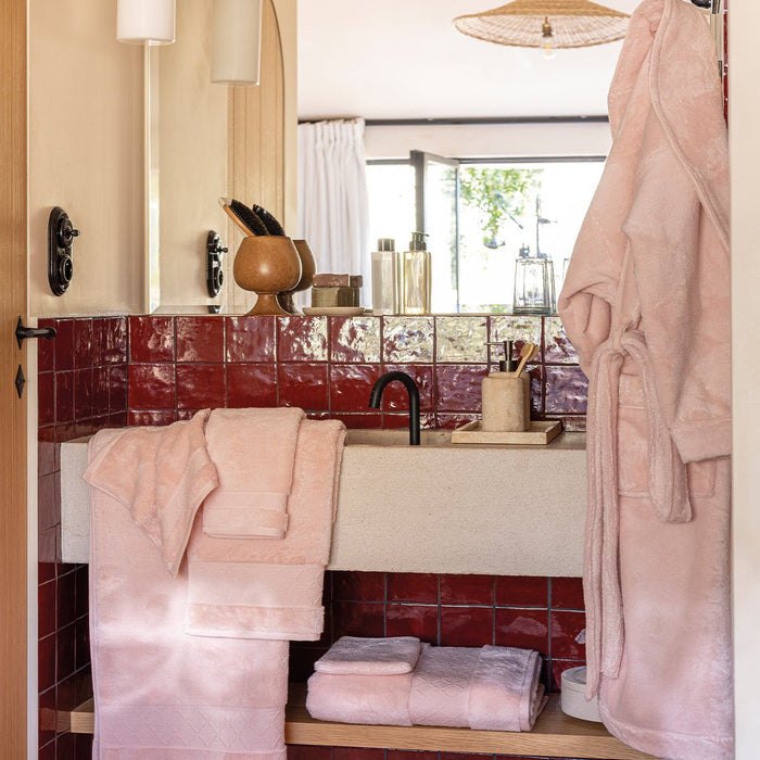 Caresse Pink Robe by Le Jacquard Francais at Fig Linens and Home - Lifestyle 3