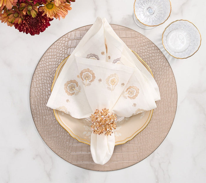 Carnation Napkin in White, Natural & Gray by Kim Seybert WHITE/NATURAL/GRAY 21"L x 21"W x 0.1"H - Set of 4 Napkins at FIG LINENS AND HOME 3