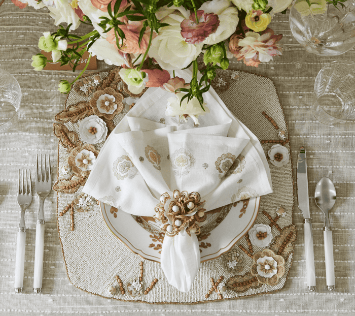Carnation Napkin in White, Natural & Gray by Kim Seybert WHITE/NATURAL/GRAY 21"L x 21"W x 0.1"H - Set of 4 Napkins at FIG LINENS AND HOME 6