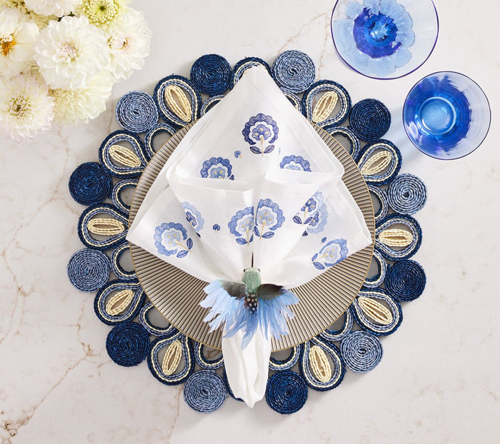 Carnation Napkins in White & Blue by Kim Seybert at Fig Linens and Home - View 2