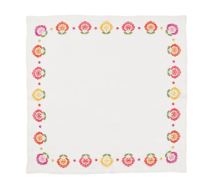 Kim Seybert Carnation Napkins in White, Pink & Orange - Open Set of 4 Napkins at Fig Linens & Home
