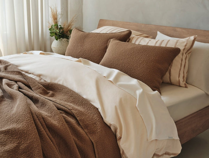 Coyuchi Cascade Organic Matelasse Blankets at Fig Linens and Home - Lifestyle View 2