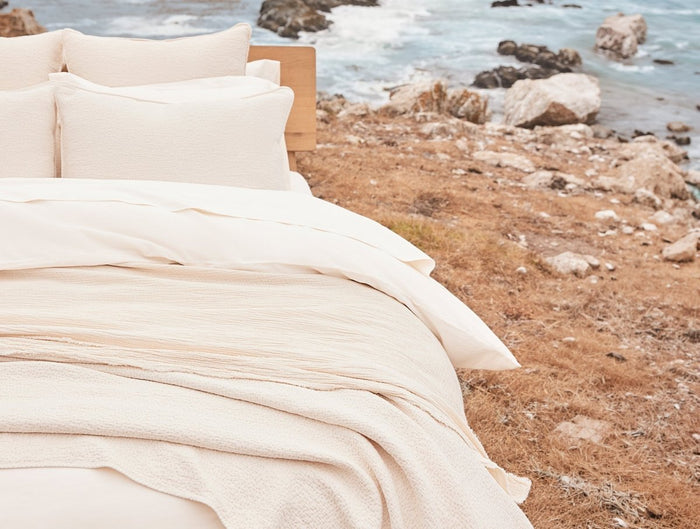 Coyuchi Cascade Organic Matelasse Blankets at Fig Linens and Home - Lifestyle View 3