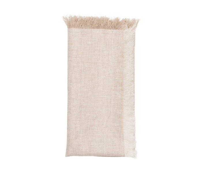 Chambray Fringe Napkin in Natural by Kim Seybert at Fig Linens and Home - Folded View