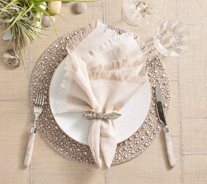 Chambray Fringe Napkin in Natural by Kim Seybert at Fig Linens and Home - Lifestyle View 1