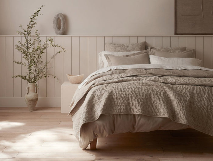 Channel Handstitched Organic Quilted Coverlets by Coyuchi - Hazel Chambray at Fig Linens and Home 7