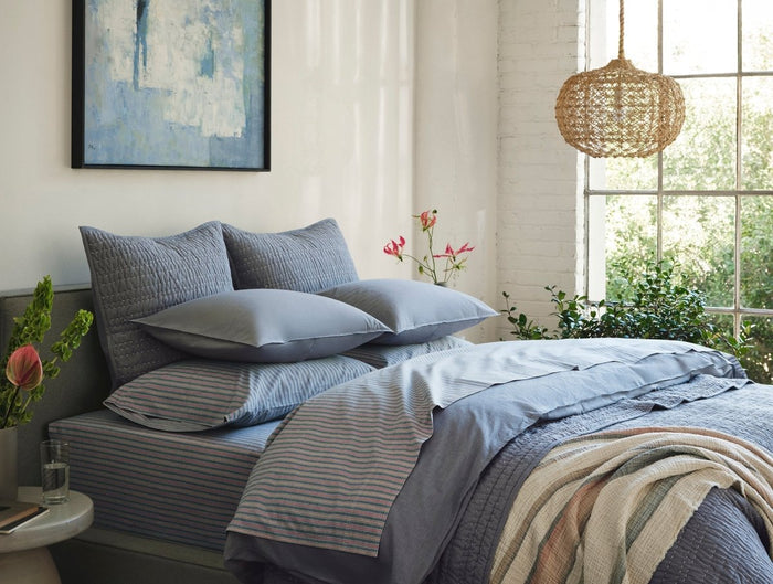 Channel Handstitched Organic Quilted Coverlets by Coyuchi - Indigo Chambray at Fig Linens and Home 2