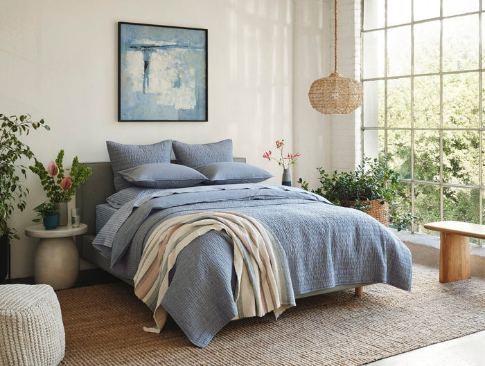 Channel Handstitched Organic Quilted Coverlets by Coyuchi - Indigo Chambray at Fig Linens and Home 3
