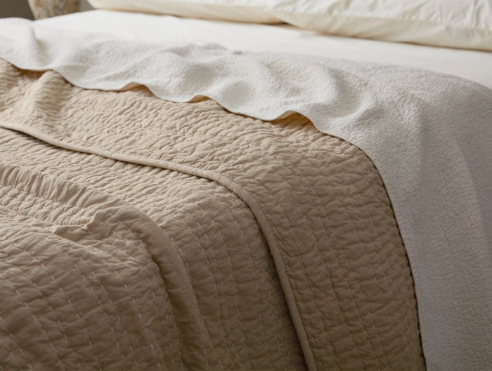 Channel Handstitched Organic Quilted Coverlets by Coyuchi - Hazel Chambray at Fig Linens and Home 3