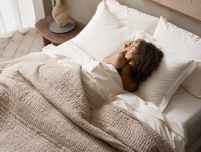 Channel Handstitched Organic Quilted Coverlets by Coyuchi - Hazel Chambray at Fig Linens and Home 4