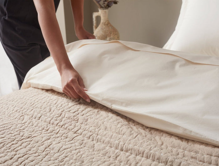 Channel Handstitched Organic Quilted Coverlets by Coyuchi - Hazel Chambray at Fig Linens and Home 5