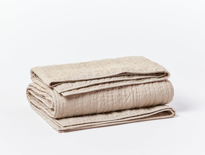 Channel Handstitched Organic Quilted Coverlets by Coyuchi - Hazel Chambray at Fig Linens and Home
