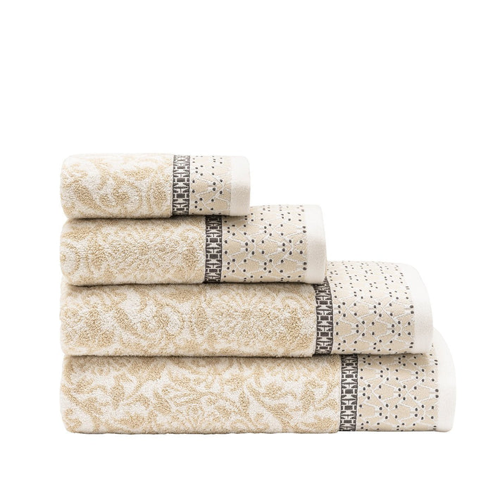 Charme Crème Bath Towels and Wash Cloths by Le Jacquard Francais at Fig Linens and Home - Stacked
