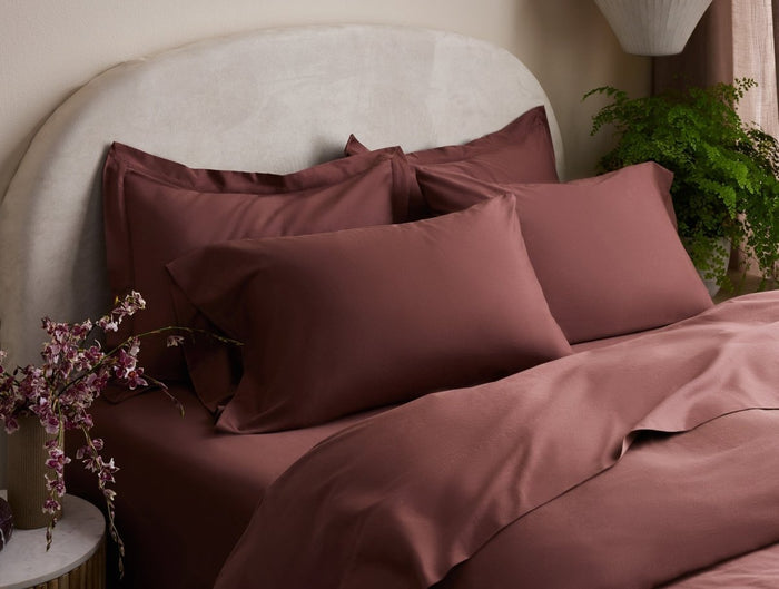 Cloud Soft Organic Sateen Mulberry Pillowcases Styled Room View | Coyuchi at Fig Linens and Home