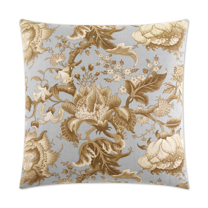 Dennehy Pillow in Aqua - front view, traditional floral linen design in aqua by D.V. KAP Home