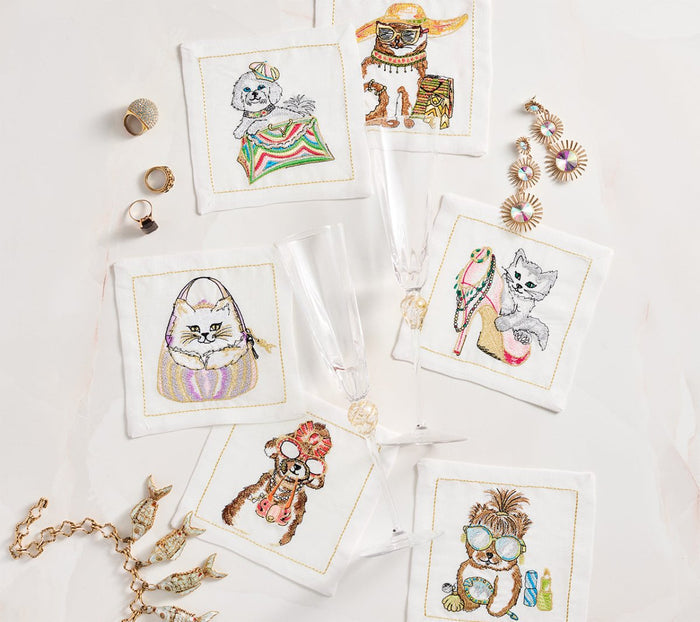 Diva Pets Cocktail Napkins Set of 6 in a Gift Box by Kim Seybert at Fig Linens and Home - 1