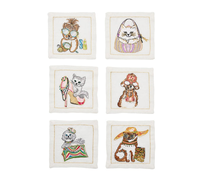 Diva Pets Cocktail Napkins Set of 6 in a Gift Box by Kim Seybert at Fig Linens and Home - 2