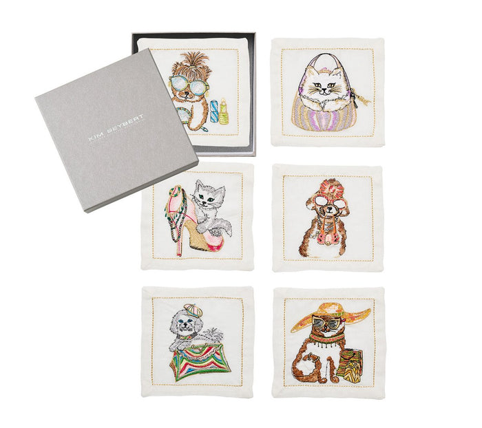 Diva Pets Cocktail Napkins Set of 6 in a Gift Box by Kim Seybert at Fig Linens and Home - 3