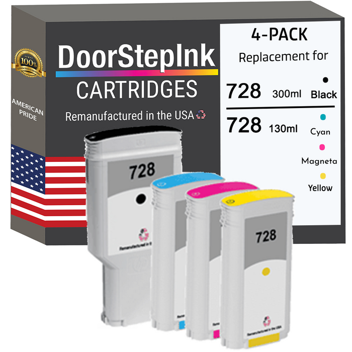 HP 728 Matte Black 300mL /HP 728 130mL Colors 4-Pack Ink Cartridges