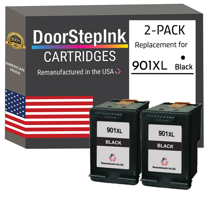 DoorStepInk Remanufactured in the USA Ink Cartridges for HP 901XL Black Twin Pack