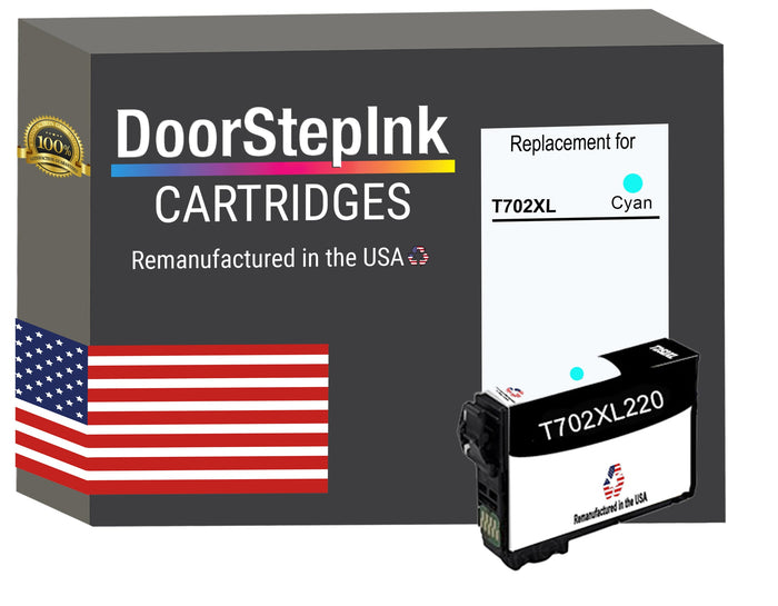 DoorStepInk for Epson T702XL Cyan Remanufactured in the USA Ink Cartridge, T702XL220-S