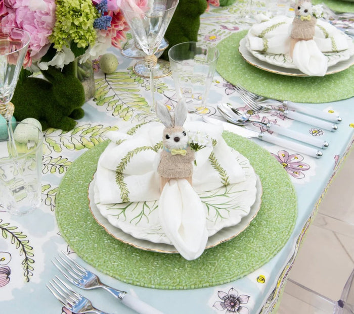 Bunny Napkin Ring - Kim Seybert at Fig Linens and Home - Easter Dinner Motif on Green Placemat