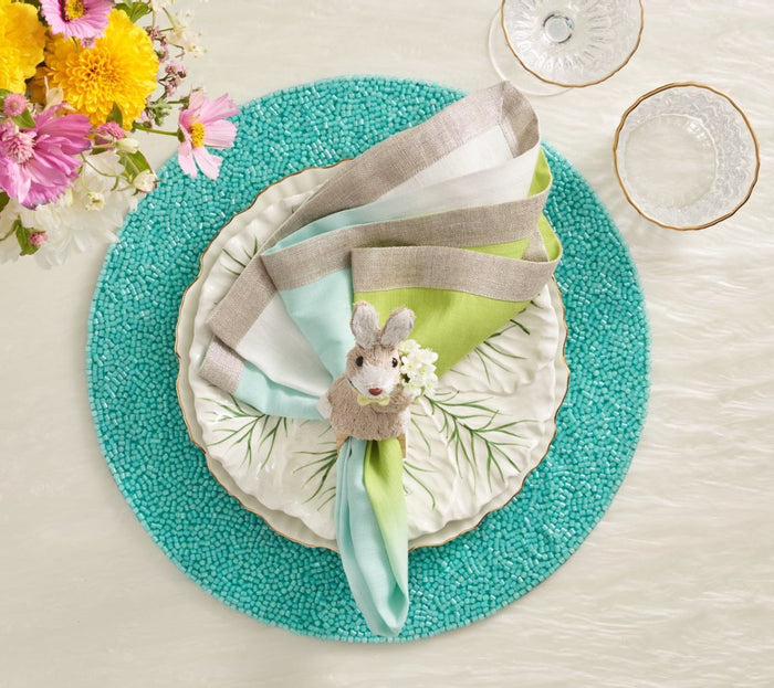 Bunny Napkin Ring - Kim Seybert at Fig Linens and Home - Easter Dinner Motif on Blue Placemat