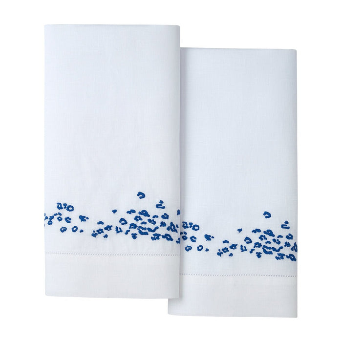 Ecumes Embroidered Linen Fingertip Towels by Yves Delorme Fingertip Towels 16 x 24 - Set of 2 Celeste and Marine Blue at FIG LINENS AND HOME 1