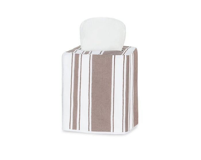 Tissue Cover in Mocha Brown | Matouk Schumacher Elio Stripe Tissue Box Cover at Fig Linens and Home