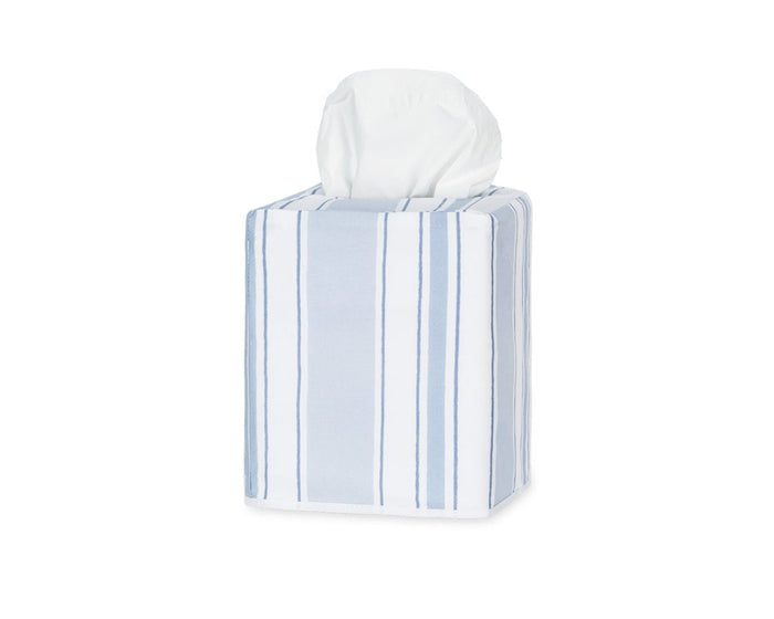 Tissue Cover in Blue | Matouk Schumacher Elio Stripe Tissue Box Cover at Fig Linens and Home