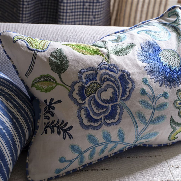 Embroidered Osier Damasse Cobalt Decorative Pillow - Designers Guild at Fig Linens and Home 8